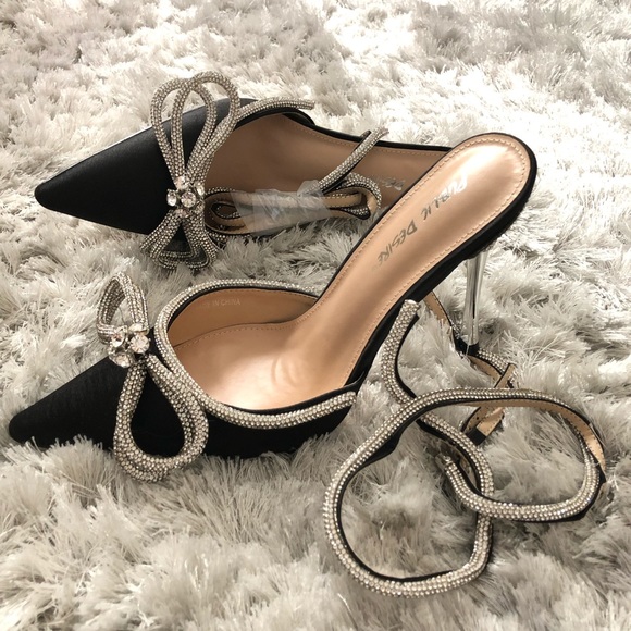 Public Desire | Shoes | Public Desire Black Wrap Diamante Bow High Heels |  Poshmark